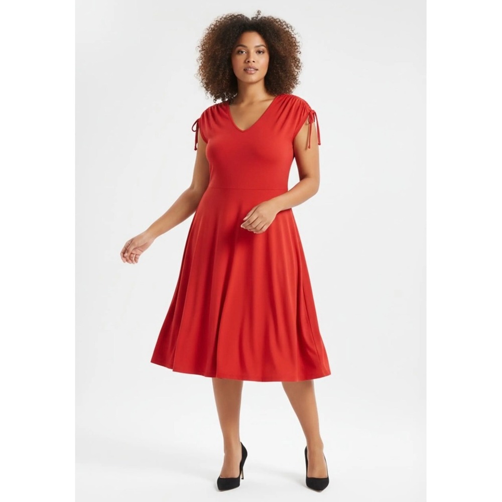 NWOT Betabrand Marilyn Dress Red V Neck Flowy Midi Fit Flare‎ Dress Plus Size 3X